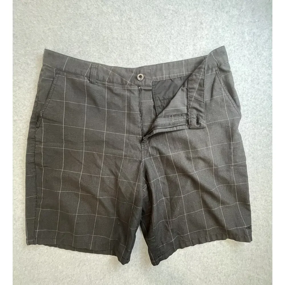 O'Neill Mens Gray Plaid Flat Front Shorts Button Closure Pockets Belt Loops